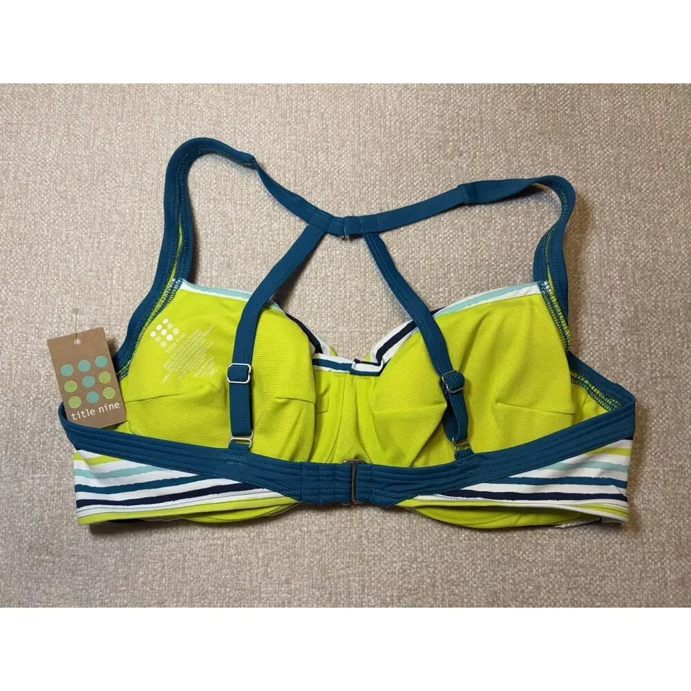 New Title Nine Women's Pele Bikini Top Stripes Underwire Bra Teal Blue Size 38C - Picture 4 of 5